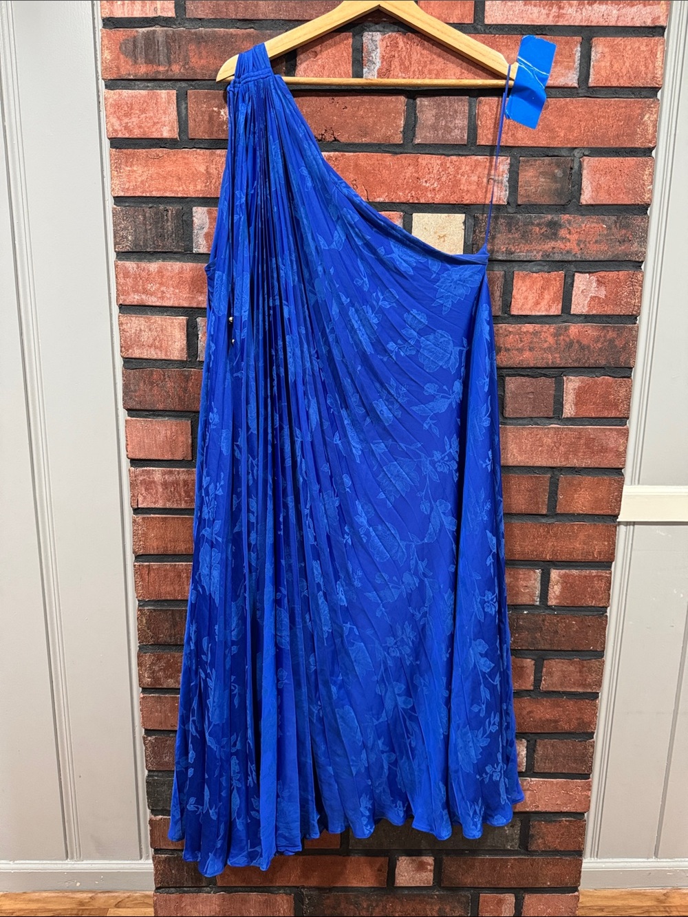 One-Shoulder Royal Blue Pleated Maxi Dress
